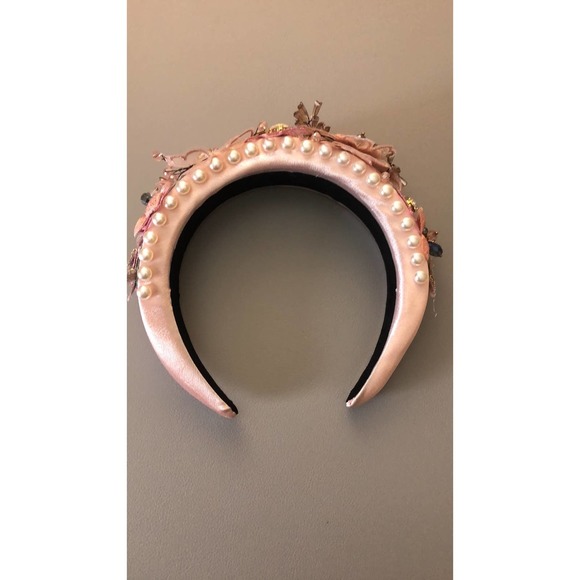 BAROQUE Style Headband Pearl Lace Petal Diamond Crystal Pink - Picture 6 of 8